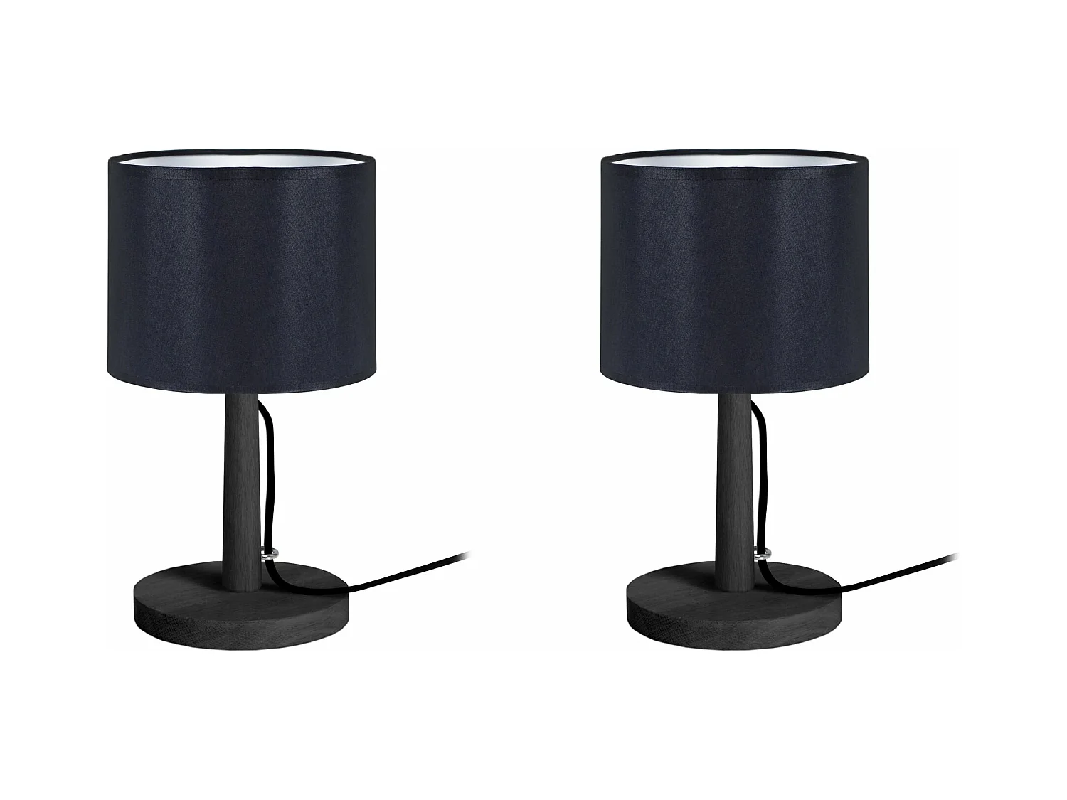 Pair de Lampes de chevet droit bois  noir 28 cm.