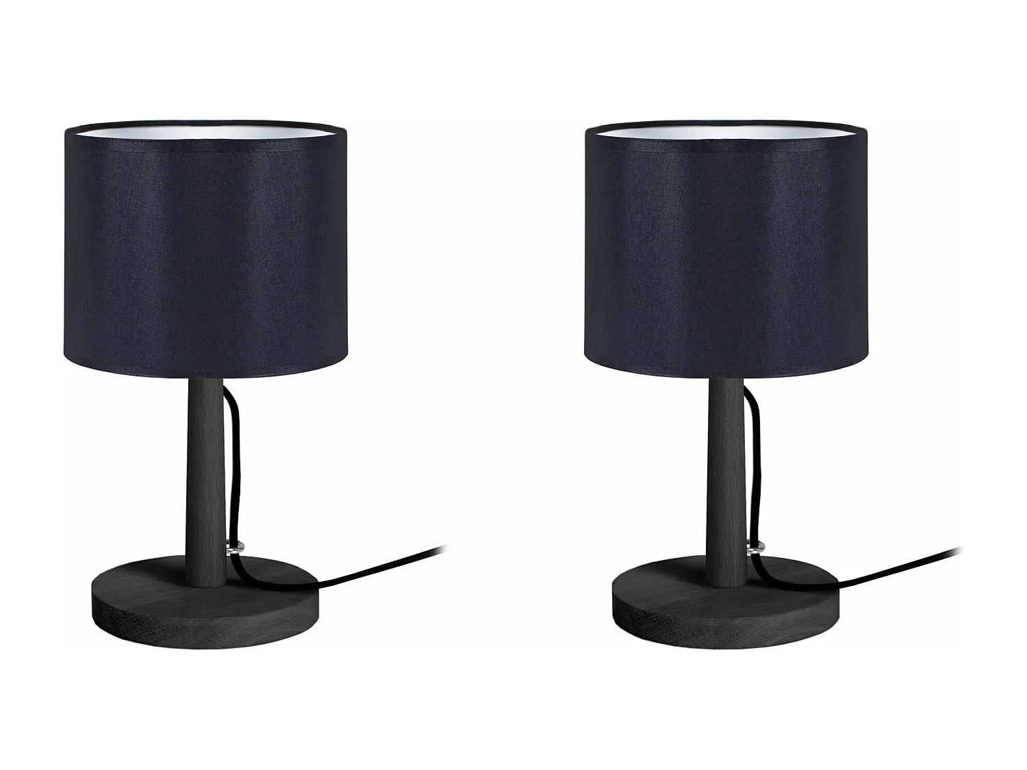 Pair de Lampes de chevet droit bois  noir 28 cm.