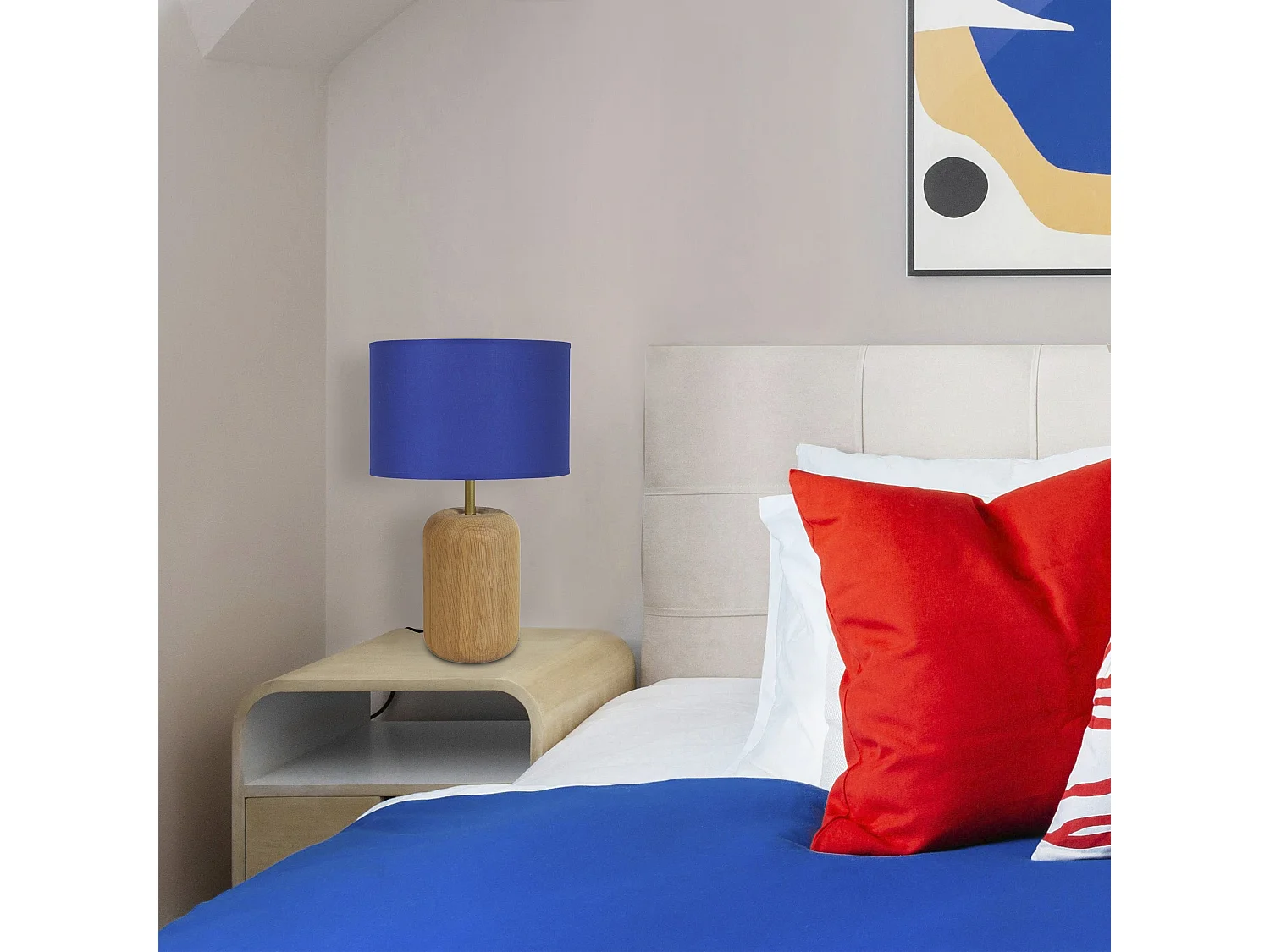 Lampada da tavolo legno metallo coluna GUSTTAVO T blu D'22cm
