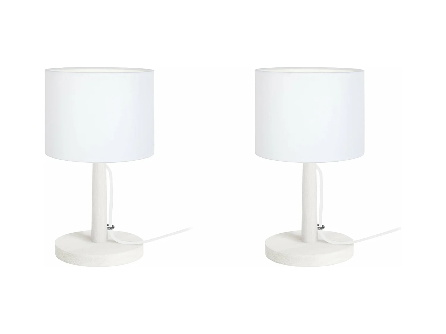 Pair de Lampes de chevet droit bois  blanc 28 cm.
