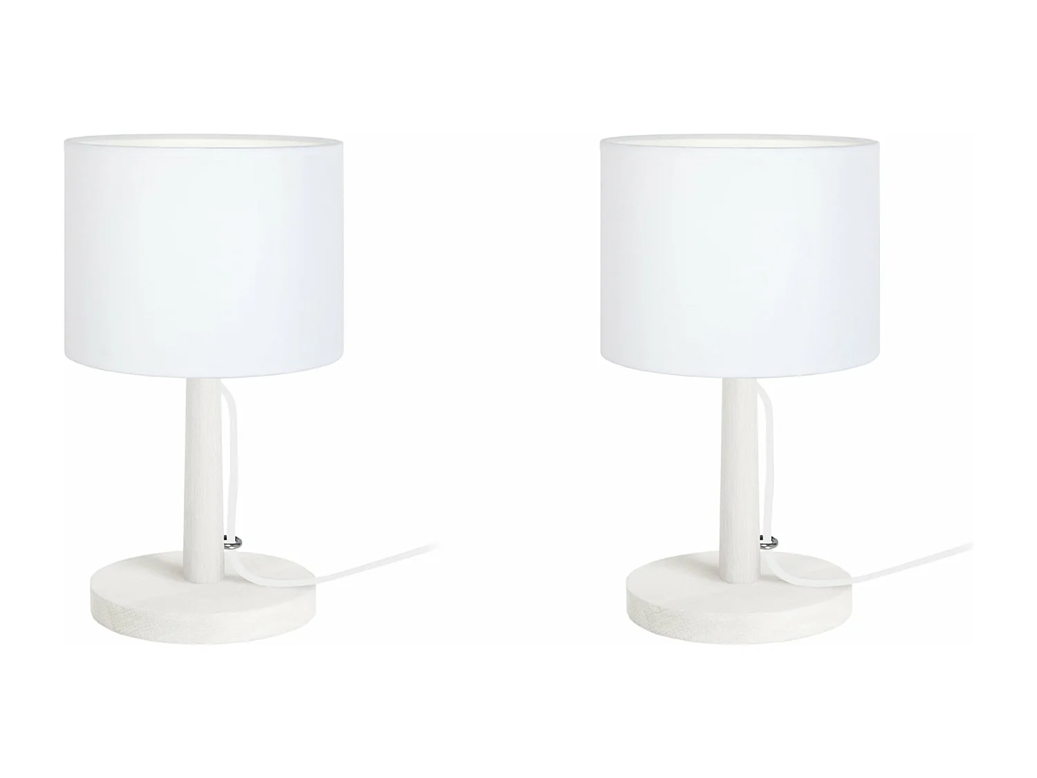 Pair de Lampes de chevet droit bois  blanc 28 cm.