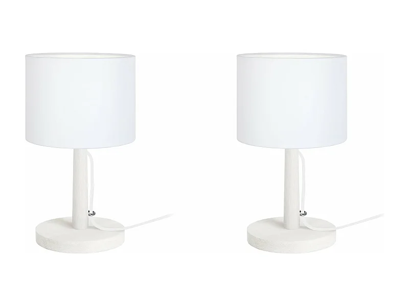 Pair de Lampes de chevet droit bois  blanc 28 cm.