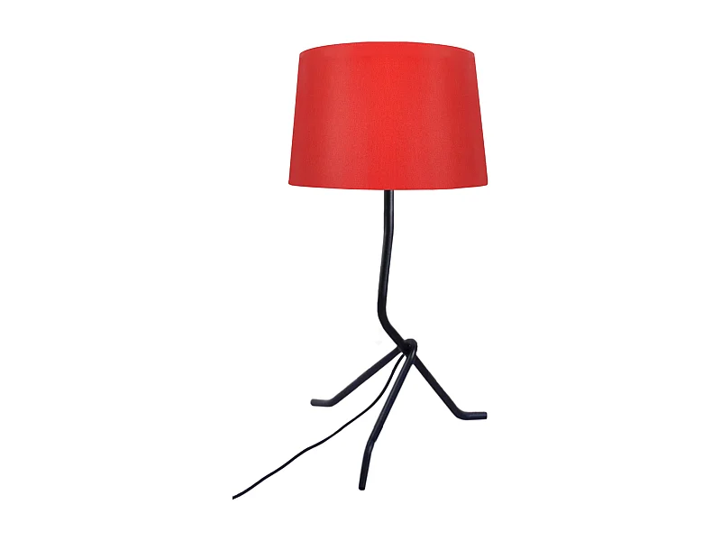 Lampe de chevet trépied métal  noir,rouge 48 cm.