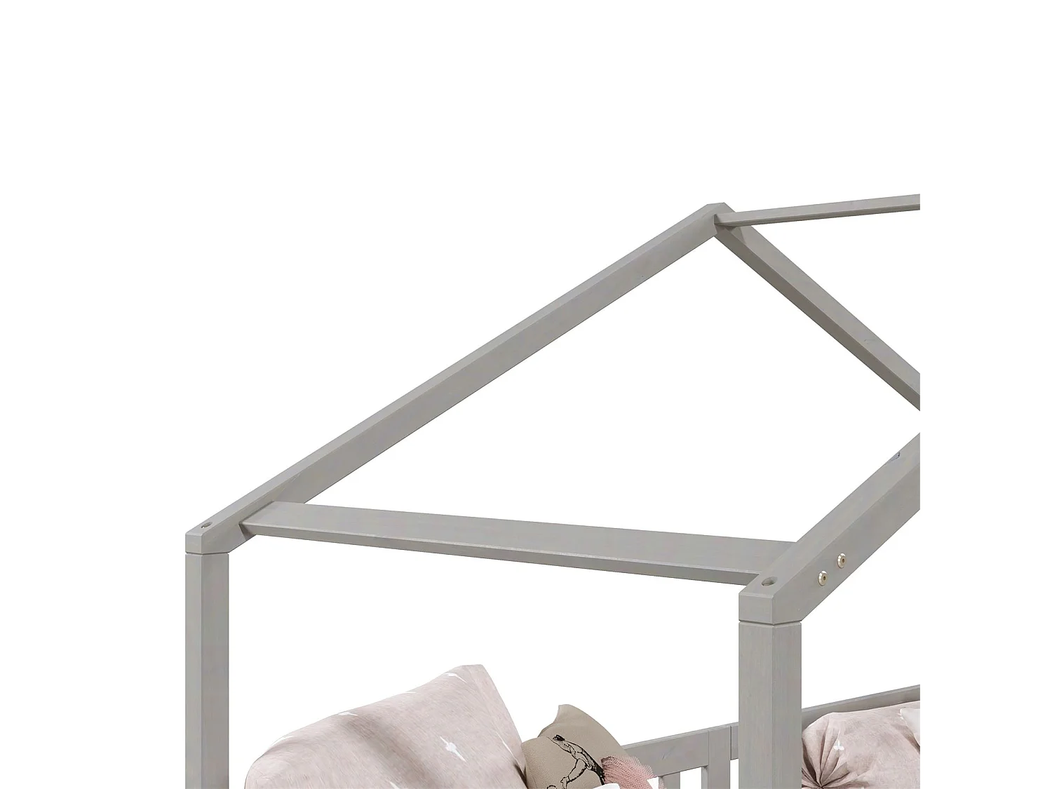 Lit cabane enfant 90x200 cm LISAN lit Simple montessori avec Barrières de Protection en Bois Massif lasuré gris