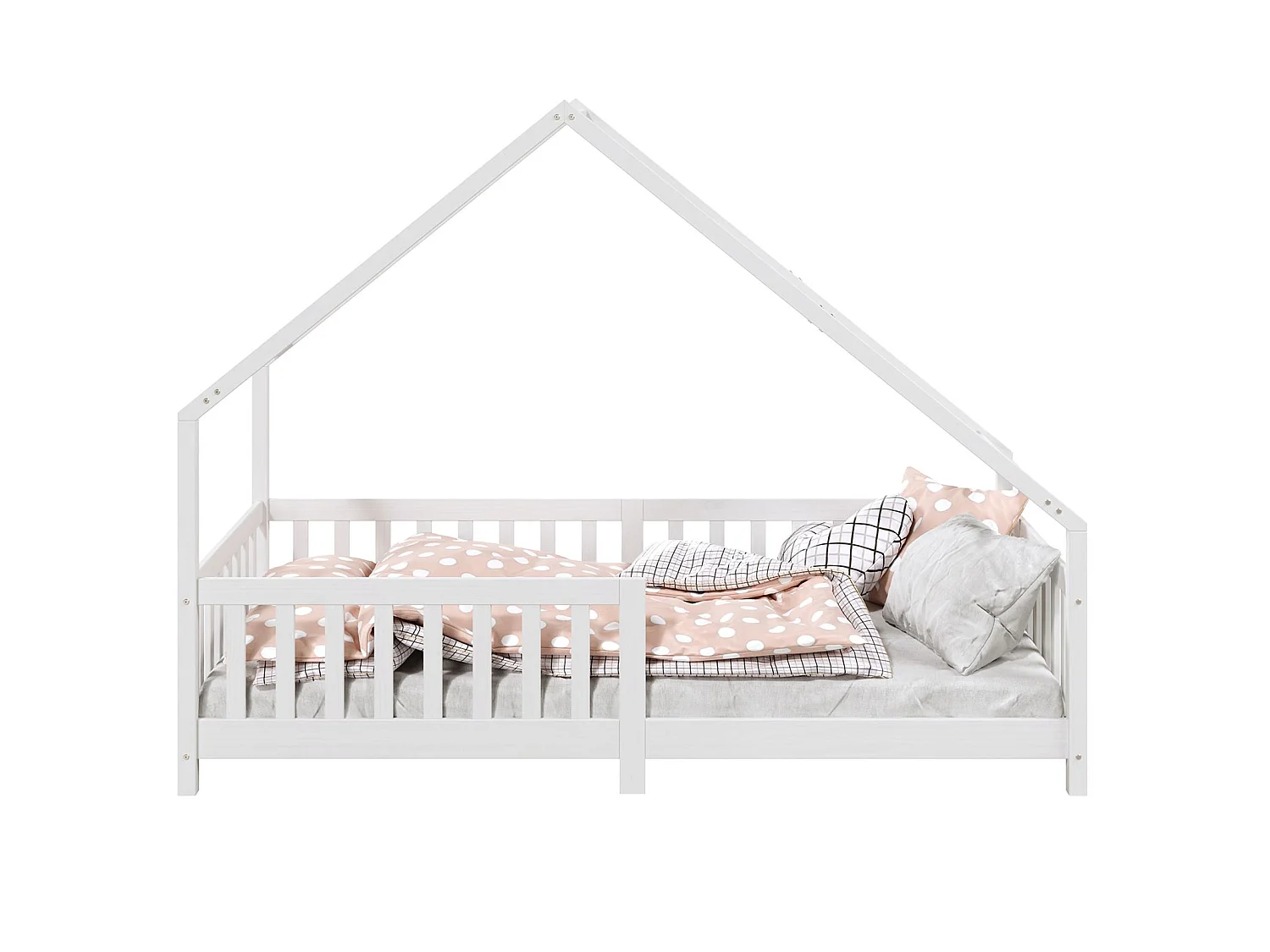 Lit cabane CORA lit enfant simple montessori asymétrique en bois 90 x 200 cm en pin massif lasuré blanc