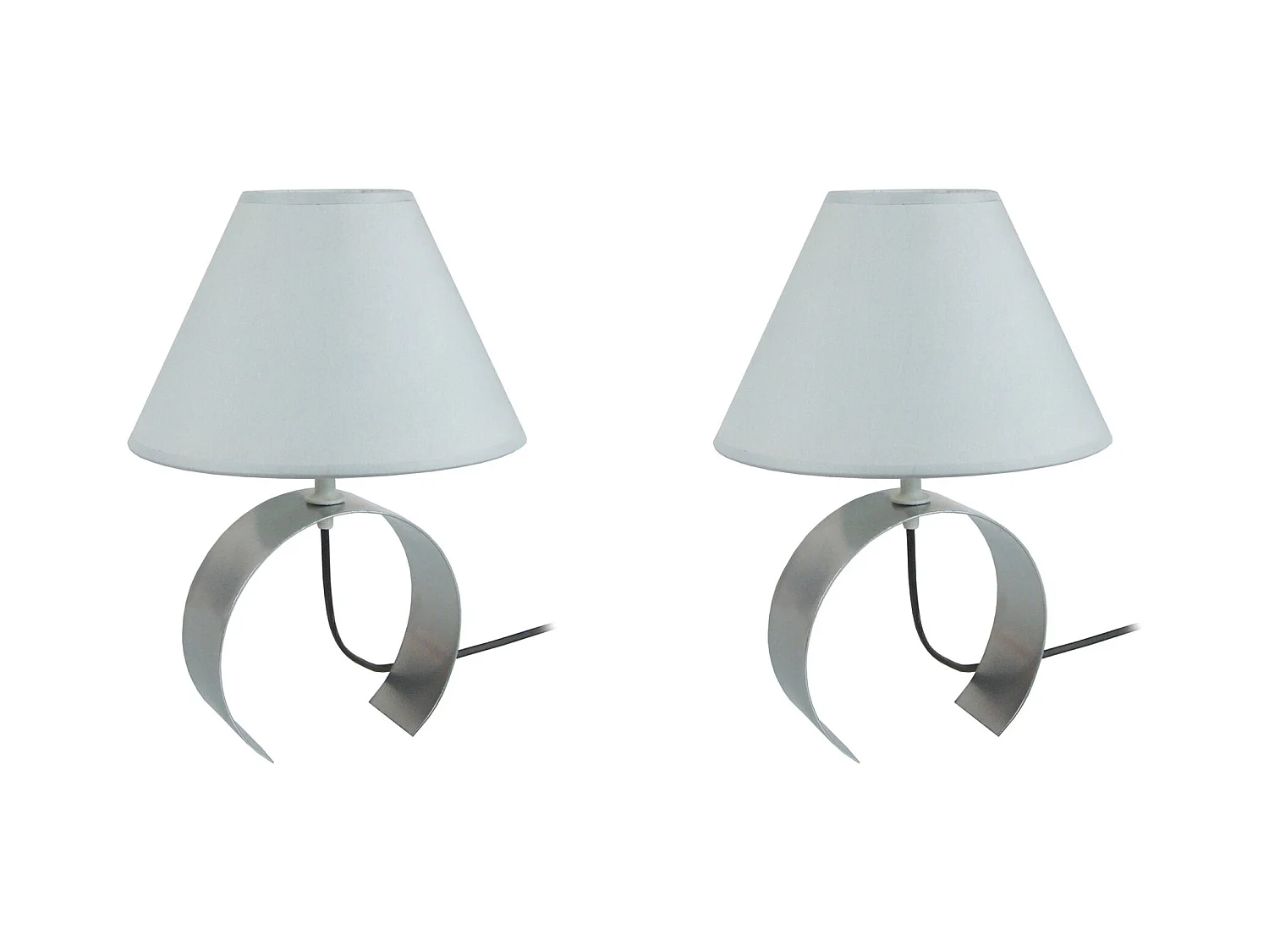 Pair de Lampes de chevet demi cylindre métal  aluminium 31 cm.