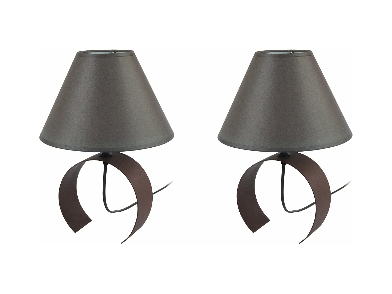 Pair de Lampes de chevet demi cylindre métal  marron 31 cm.