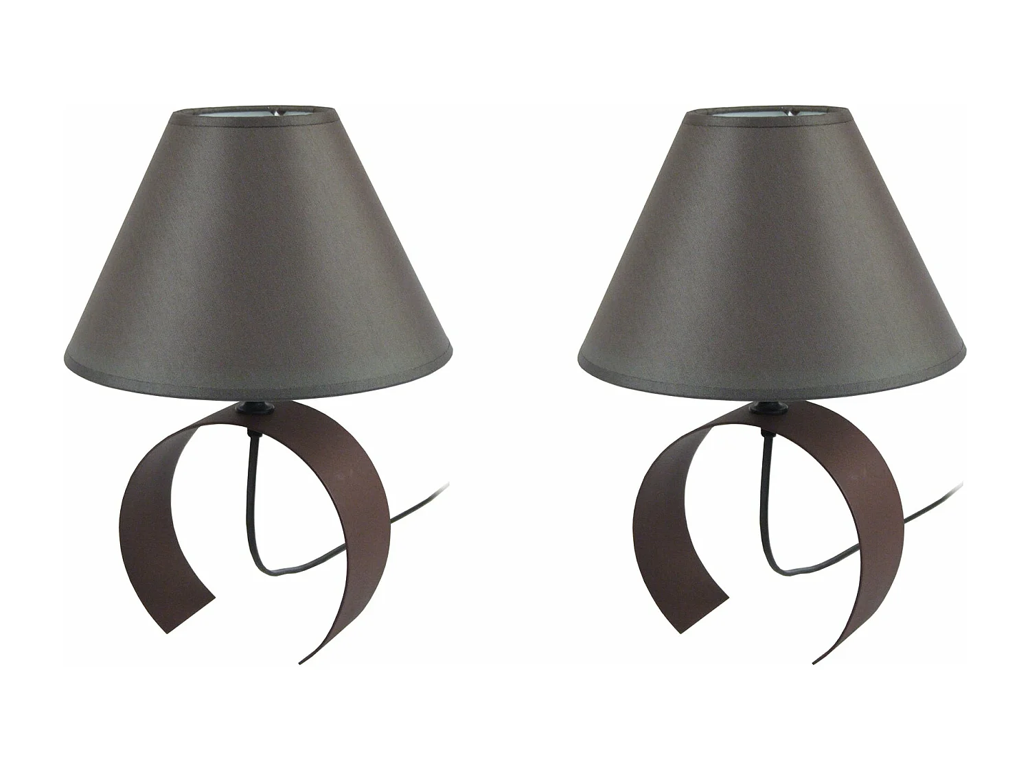Pair de Lampes de chevet demi cylindre métal  marron 31 cm.