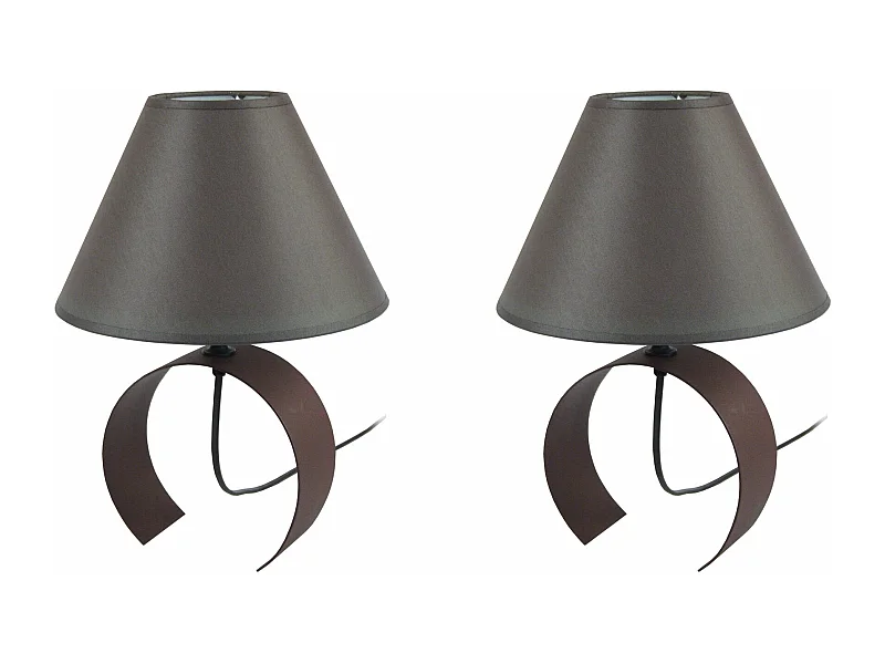 Pair de Lampes de chevet demi cylindre métal  marron 31 cm.