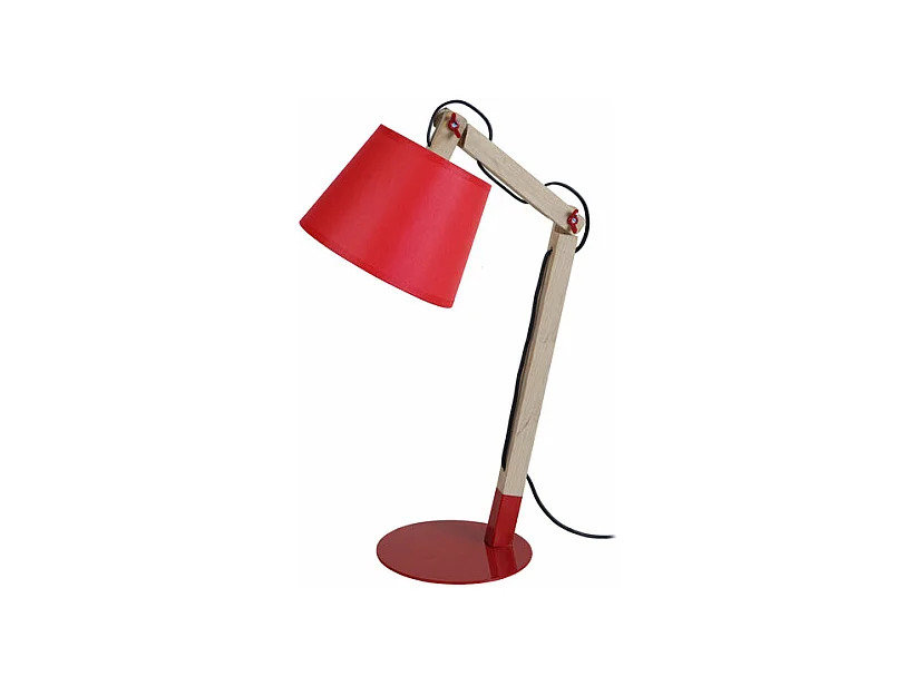 Lampe de bureau articulé bois  rouge,naturel 68 cm.