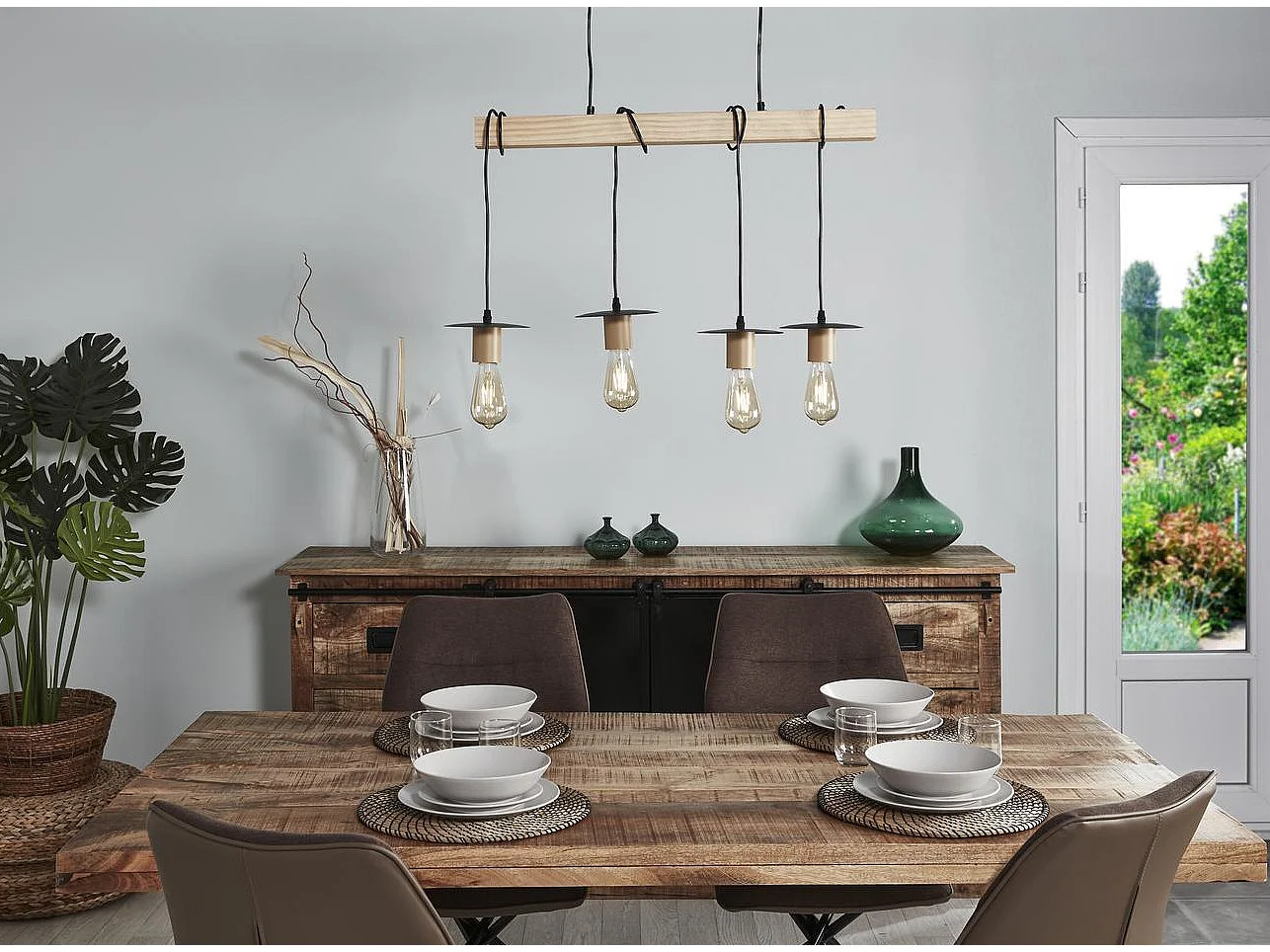 Lampe Suspension 4 Têtes "Florala" 71cm Marron