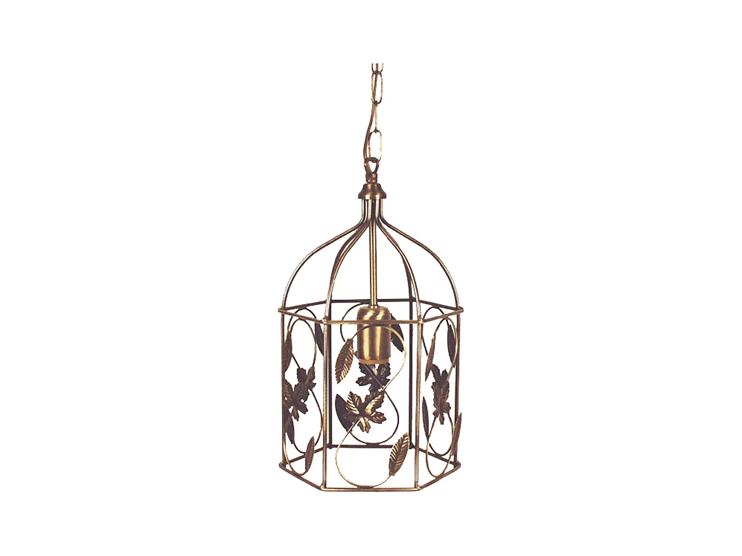 Suspension lanterne cage métal laiton vieillir 68 cm..