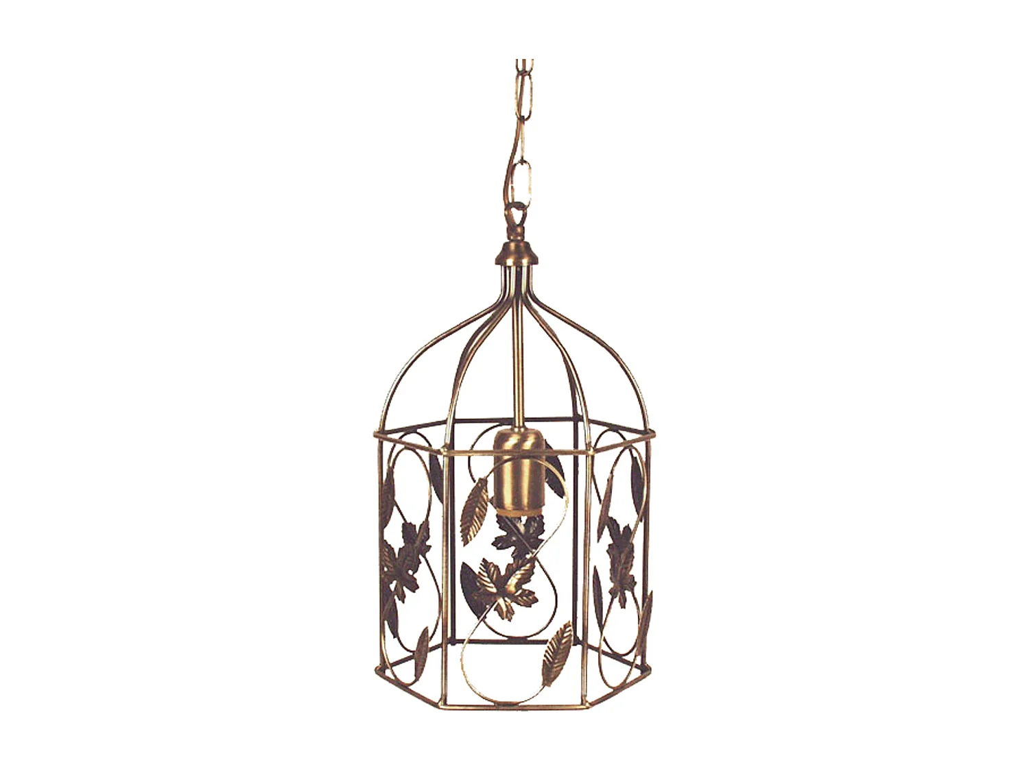 Suspension lanterne cage métal laiton vieillir 68 cm..
