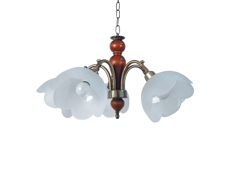 VAL D'ISÈRE - Lustre multi bras métal  et bois doré et bois