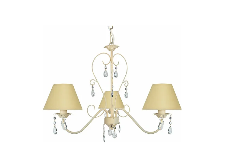 Lustre 3 bras métalabat-jour beige,pampilles verre 80 cm.