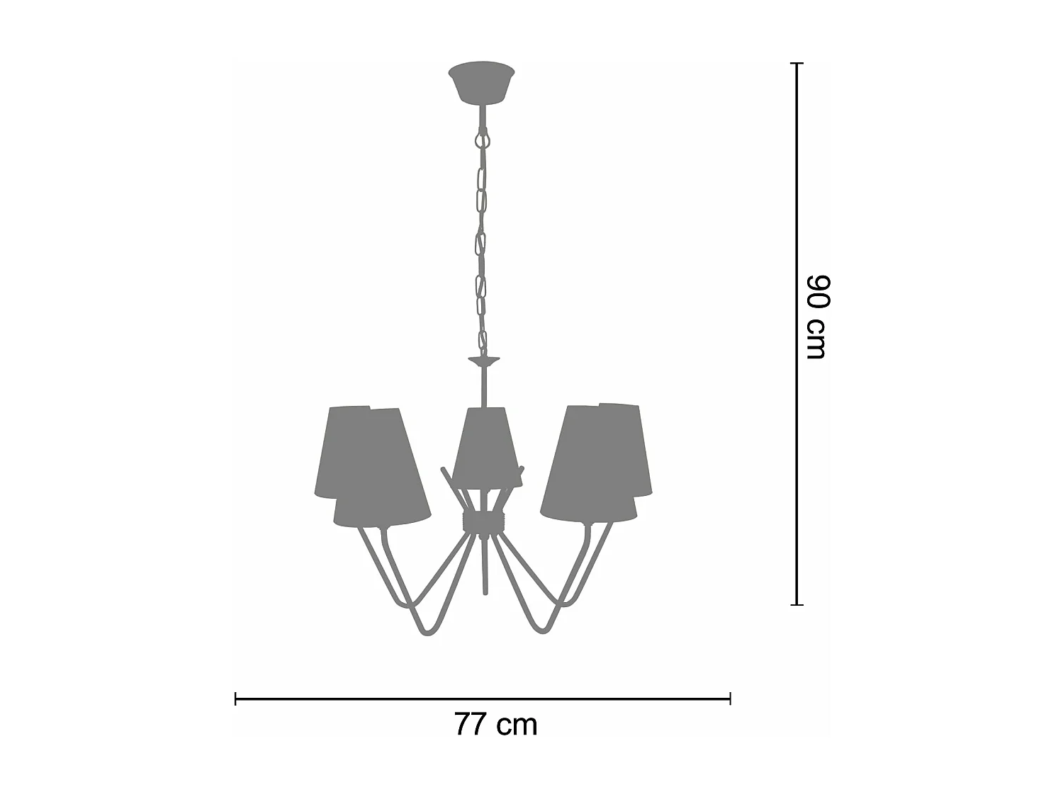 Lustre 5  bras métal  marron,abat-jour ambre 90 cm.