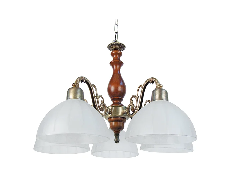 VAL D'ISERE - Lustre multi bras métal  et bois doré et satiné