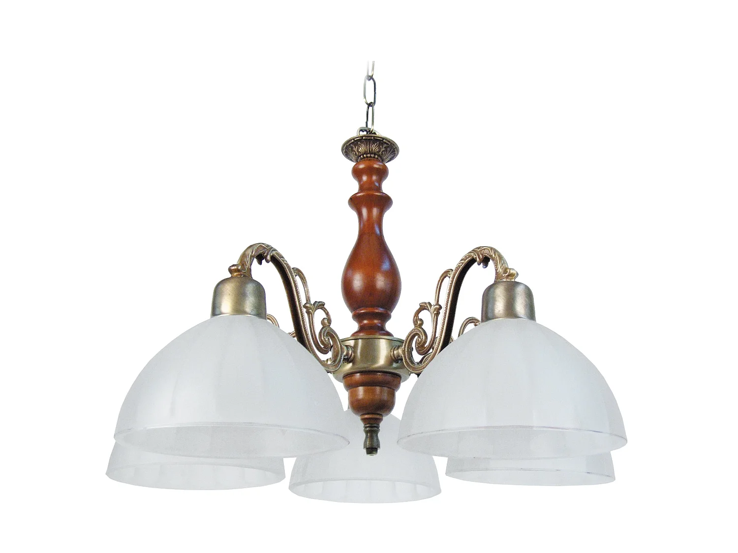 VAL D'ISERE - Lustre multi bras métal  et bois doré et satiné