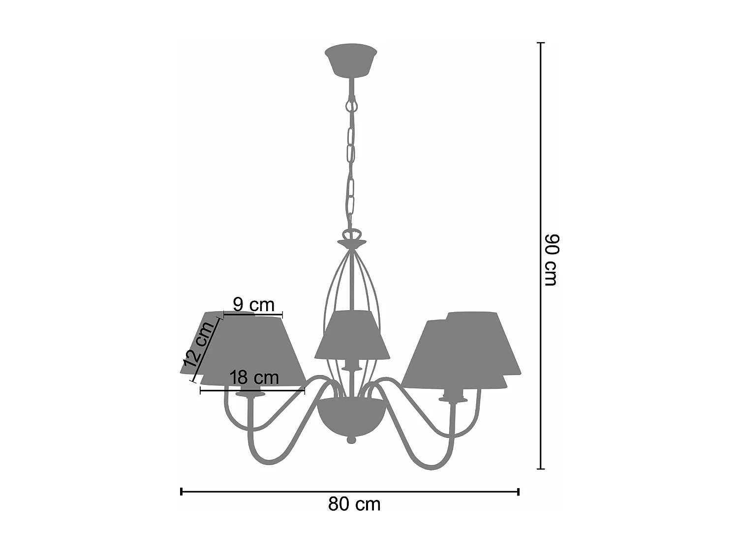 Lustre TOSEL EPOCA tecido braço preto D80 x  H90  cm