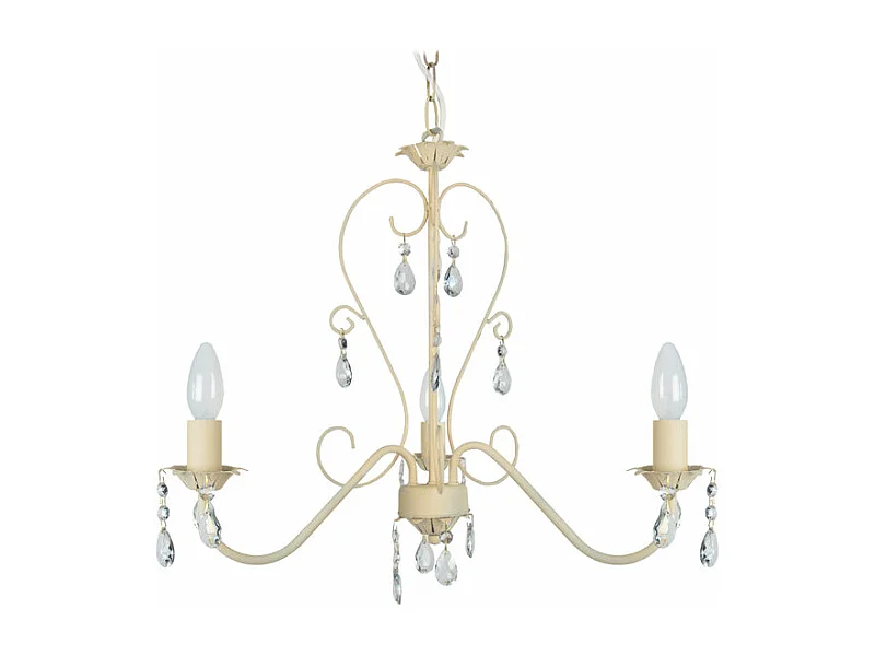 Lustre 3 bras métal beige,pampilles verre 80 cm.