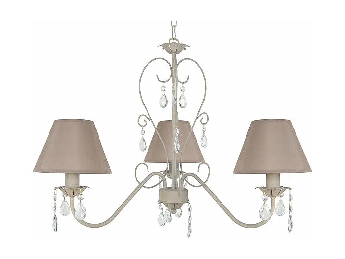 Lustre 3 bras méta labat-jour taupe,pampilles verre 80 cm.