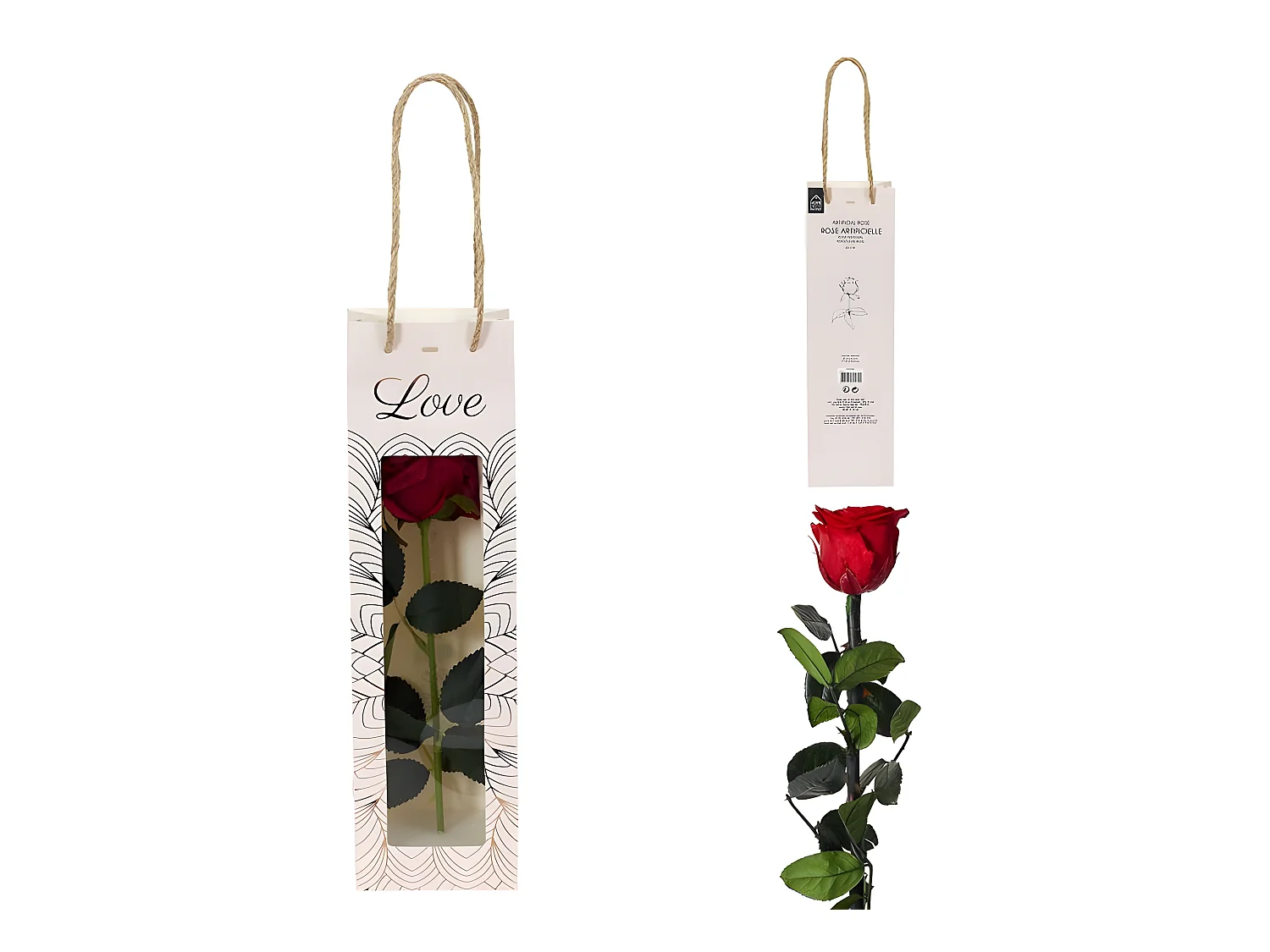 Fleur Artificielle "Rose sur Tige" 30cm Vert & Rouge