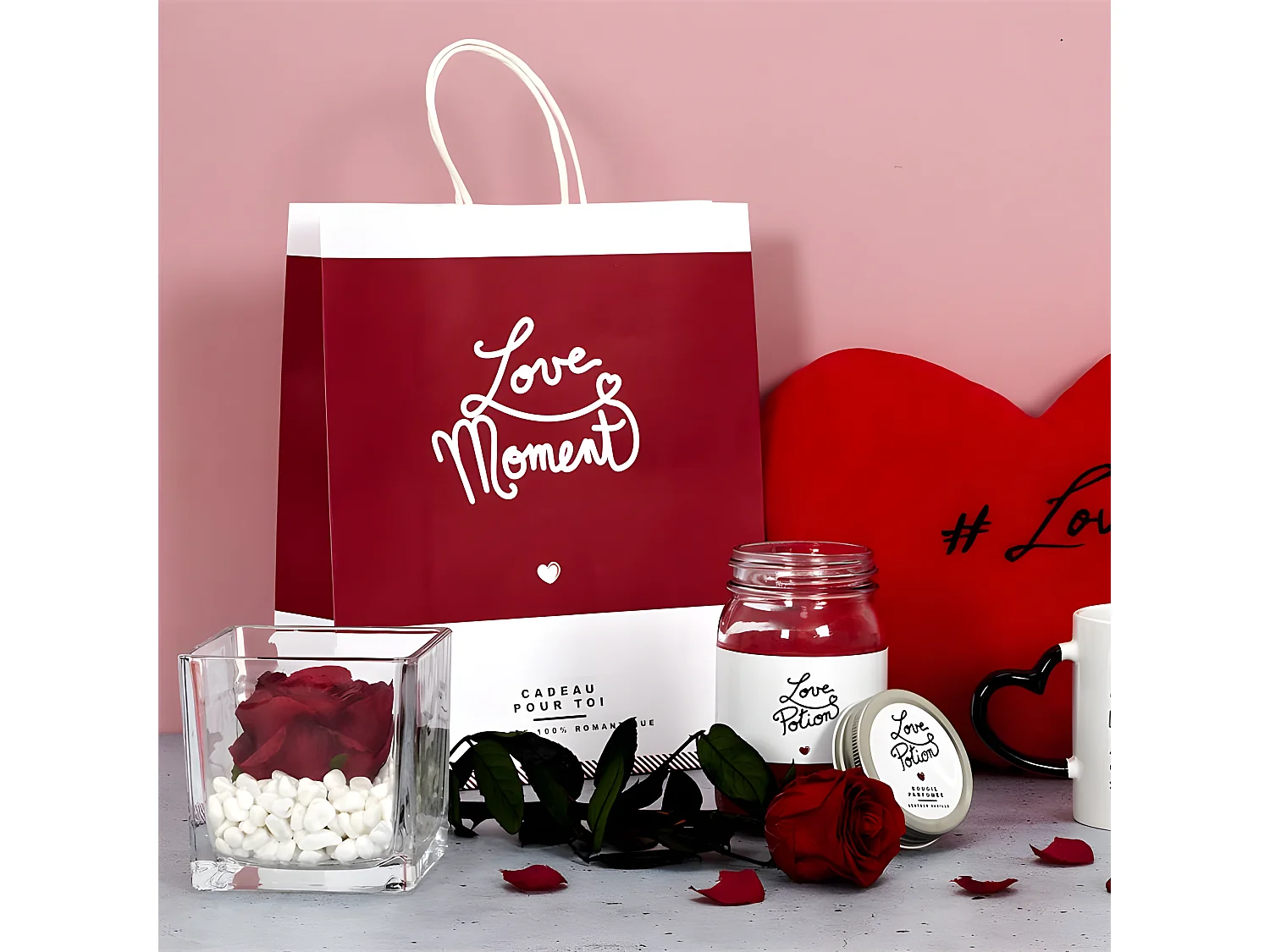 Fleur Artificielle "Rose sur Tige" 30cm Vert & Rouge