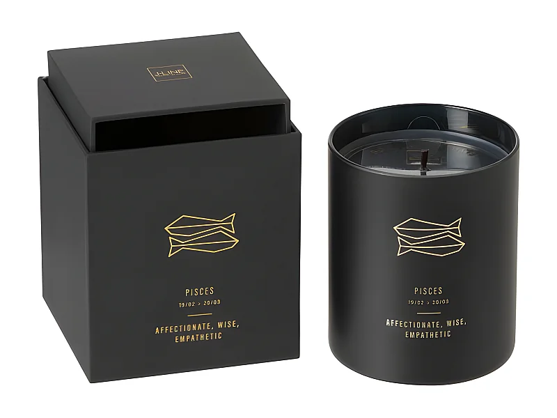 Vela perfumada signo de Piscis 50H en tarro de vidrio negro 8x8x9.5 cm