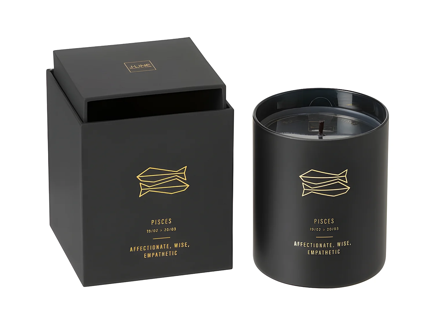 Vela perfumada signo de Piscis 50H en tarro de vidrio negro 8x8x9.5 cm