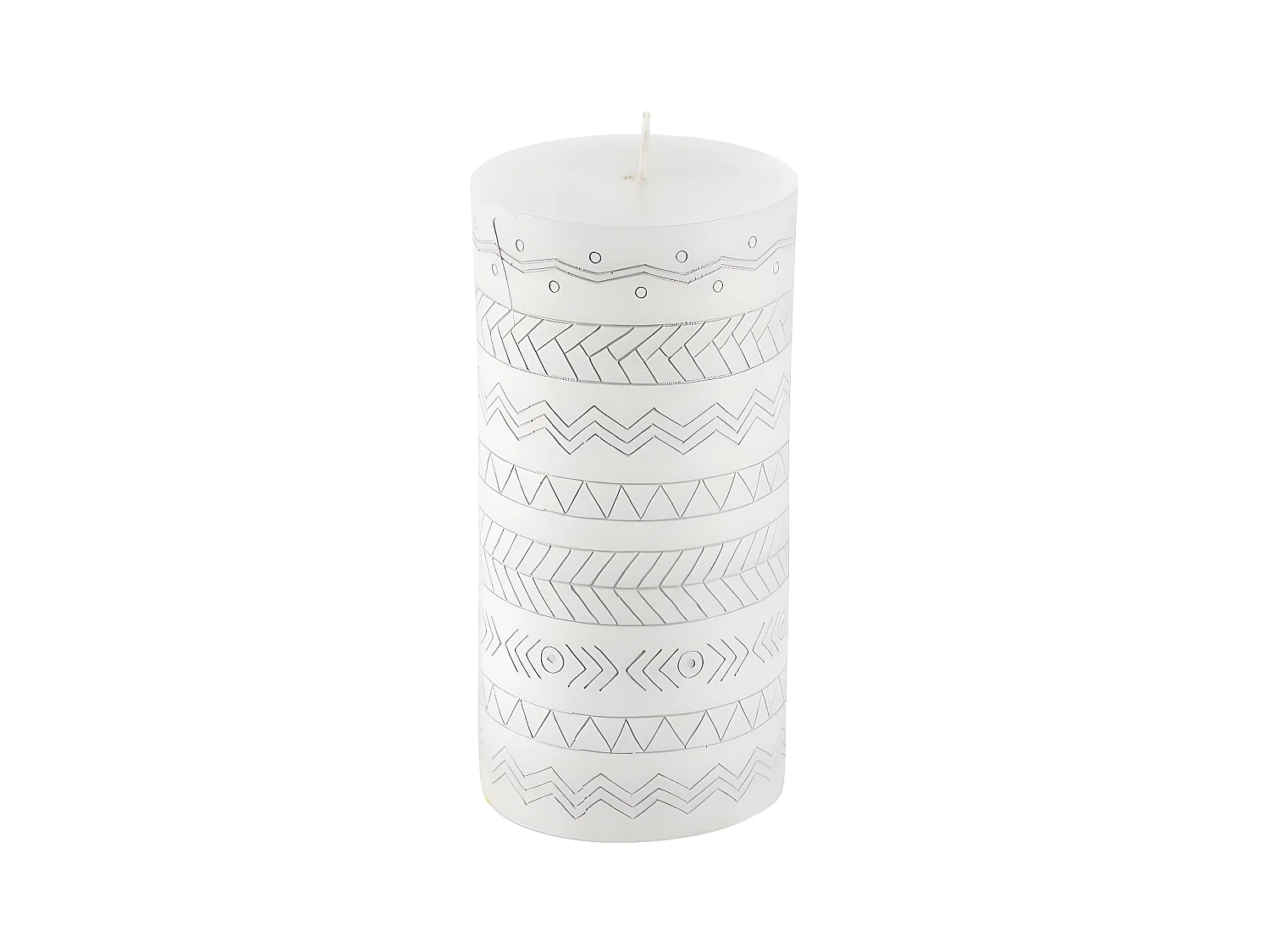 Bougie Pilier Embossée "Graphic Ethnic" 13cm Blanc