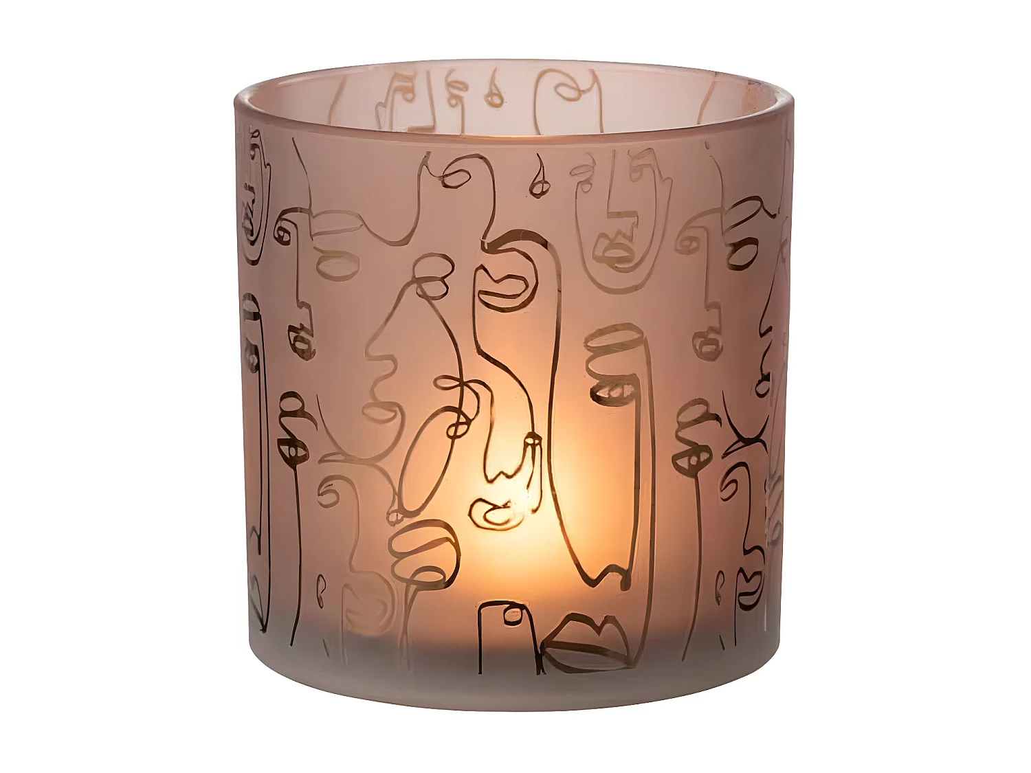 Photophore en Verre "Happy Faces" 15cm Terracotta