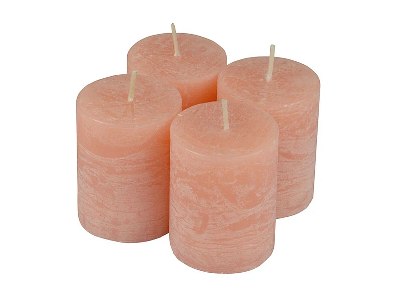 Lot de 4 Bougies Pilier "Rustique" 5cm Rose Poudré