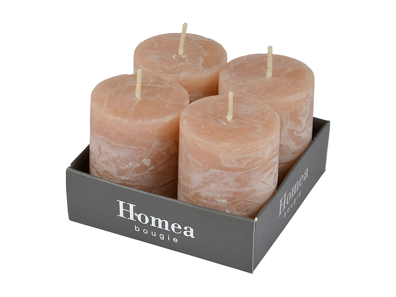 Lot de 4 Bougies Pilier "Rustique" 5cm Rose Poudré