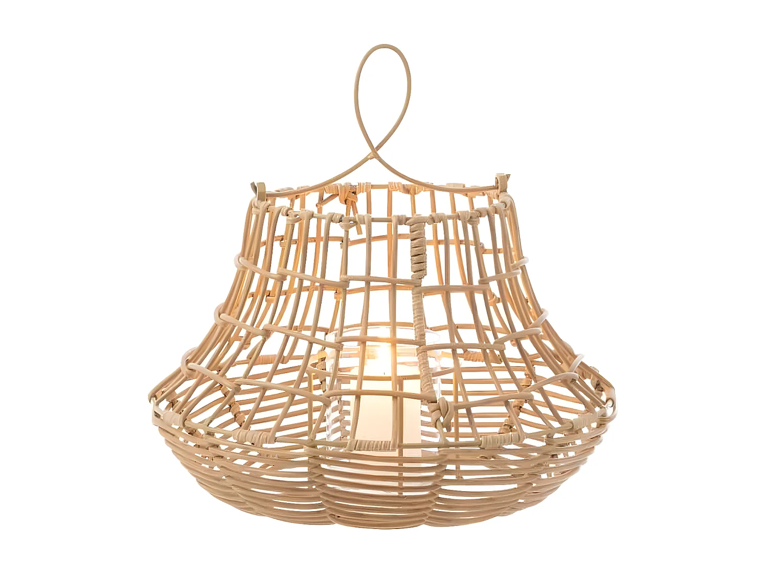 Lampada a sospensione in plastica effetto rattan naturale 33x33x33 cm