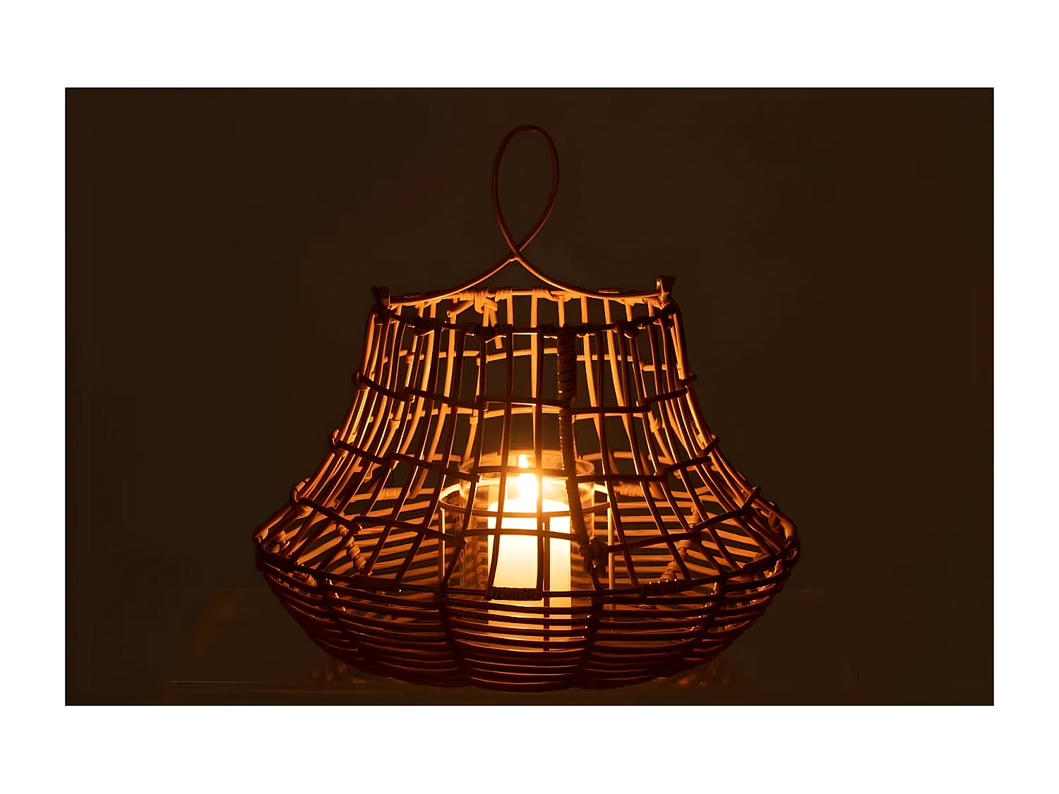 Lampada a sospensione in plastica effetto rattan naturale 33x33x33 cm