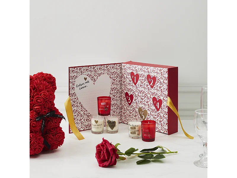 Bougie Parfumee X5 Calendrier Amour Blanc, Rouge