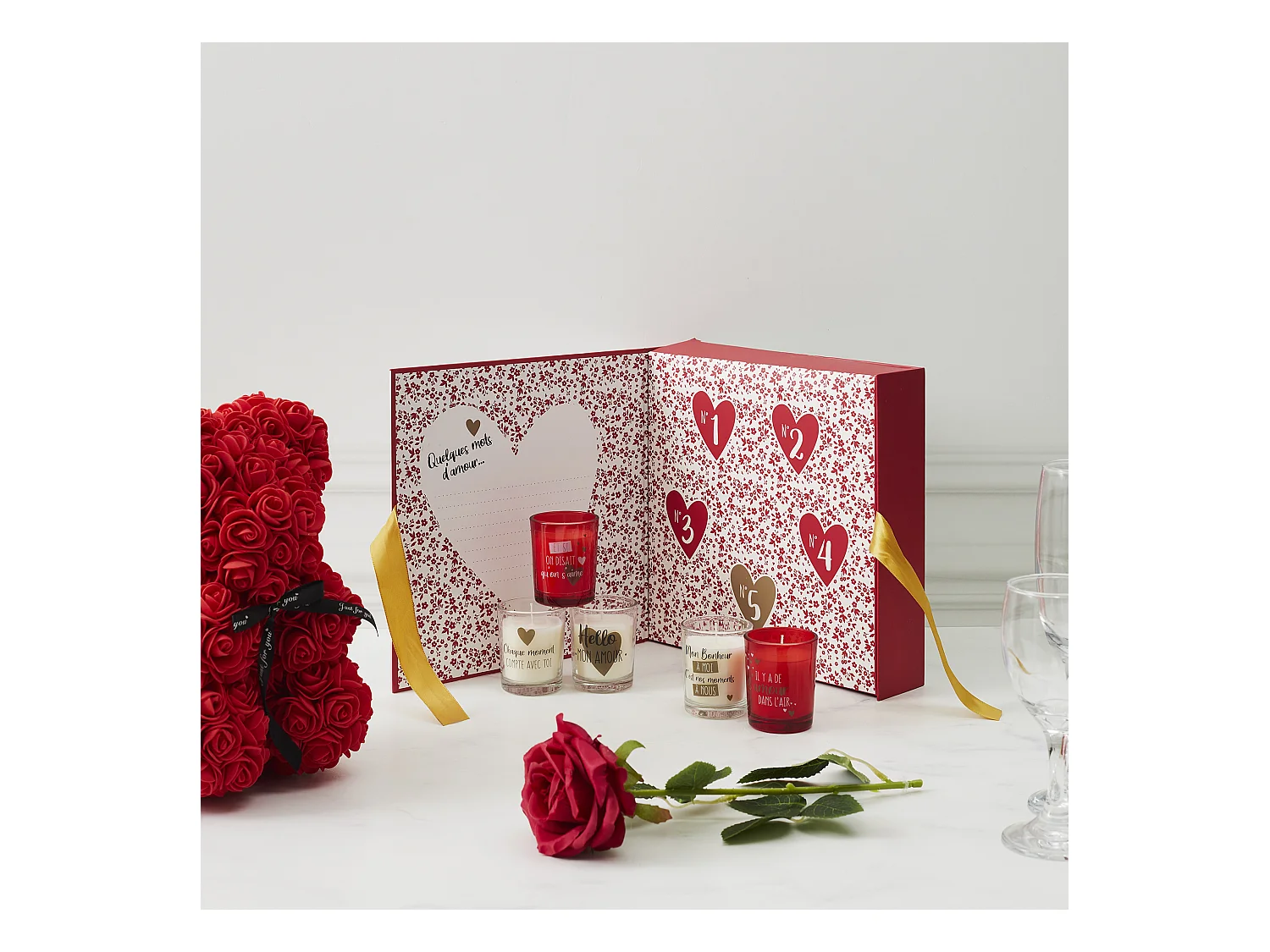 Bougie Parfumee X5 Calendrier Amour Blanc, Rouge