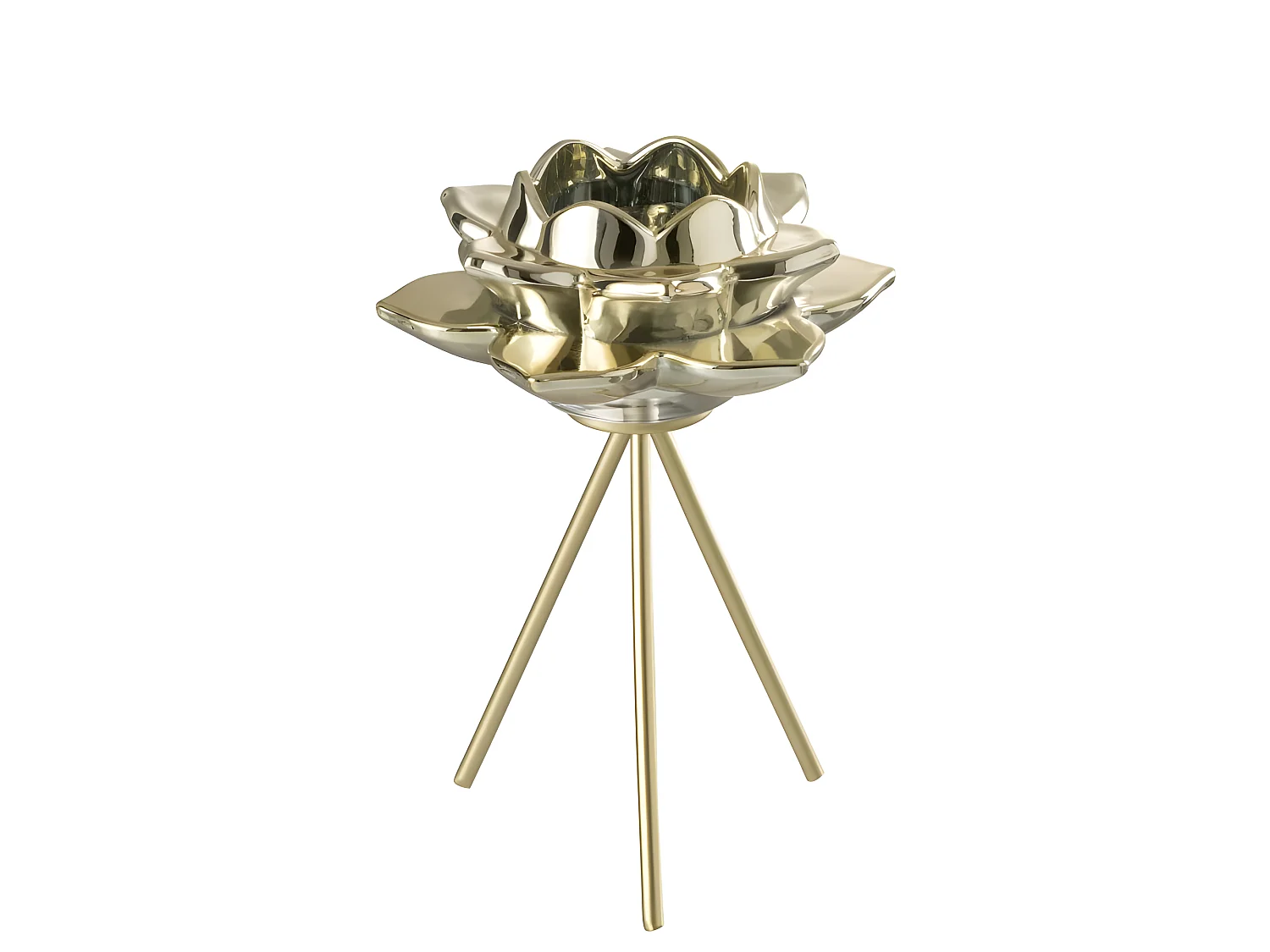 Portavelas de pie de flor en vidrio dorado de 21 cm de altura