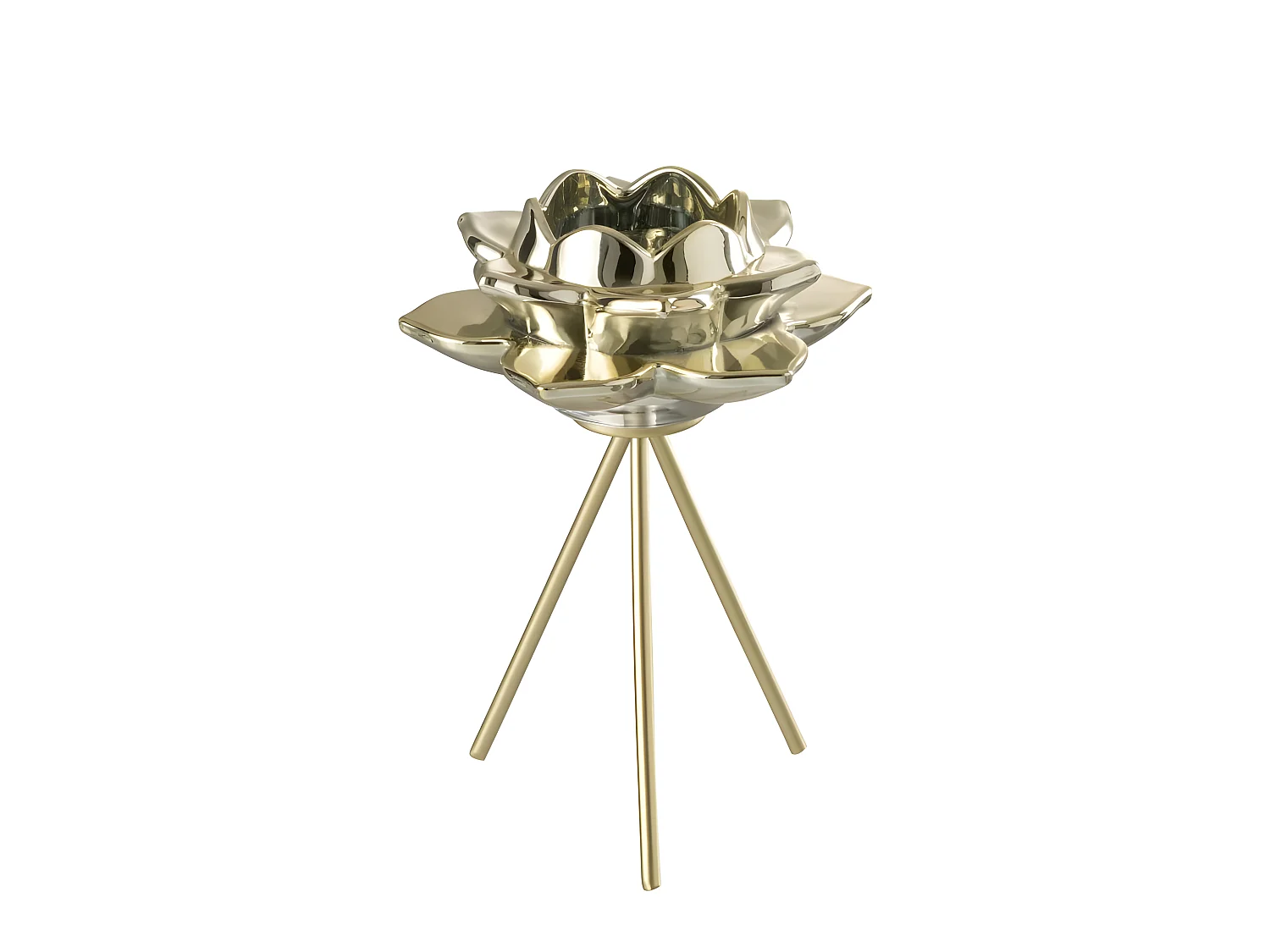 Photophore sur Pied "Fleur Verre" 21cm Or