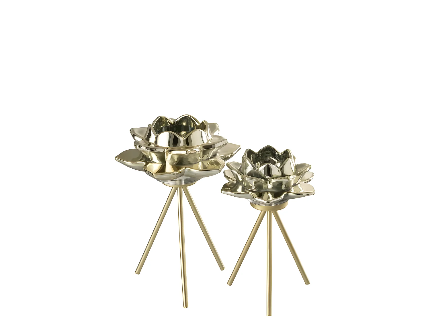 Portavelas de pie de flor en vidrio dorado de 21 cm de altura