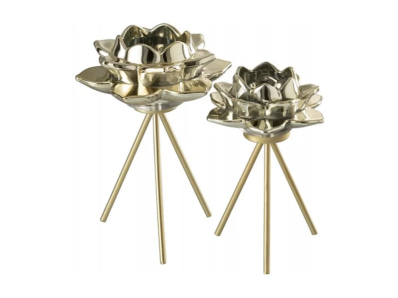 Photophore sur Pied "Fleur Verre" 21cm Or