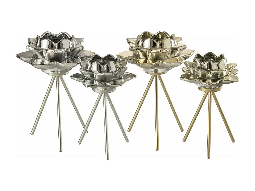 Photophore sur Pied "Fleur Verre" 21cm Or