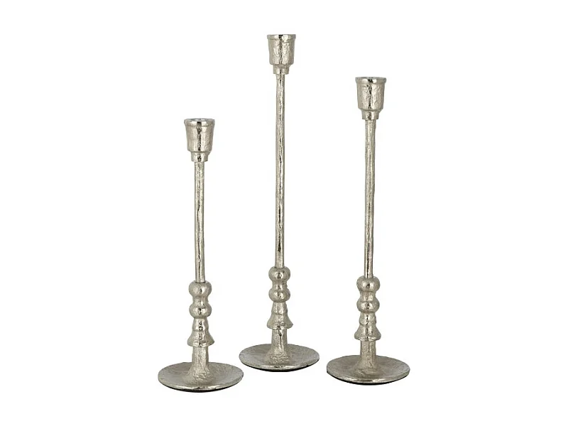 Juego de 3 candelabros de aluminio plateado 10.5x10.5x45.5 cm