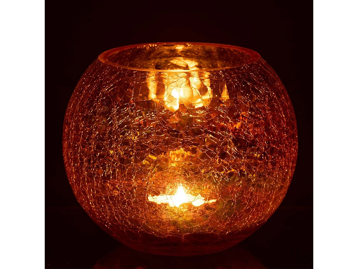 Portacandela in vetro arancione 20x20x16.5 cm