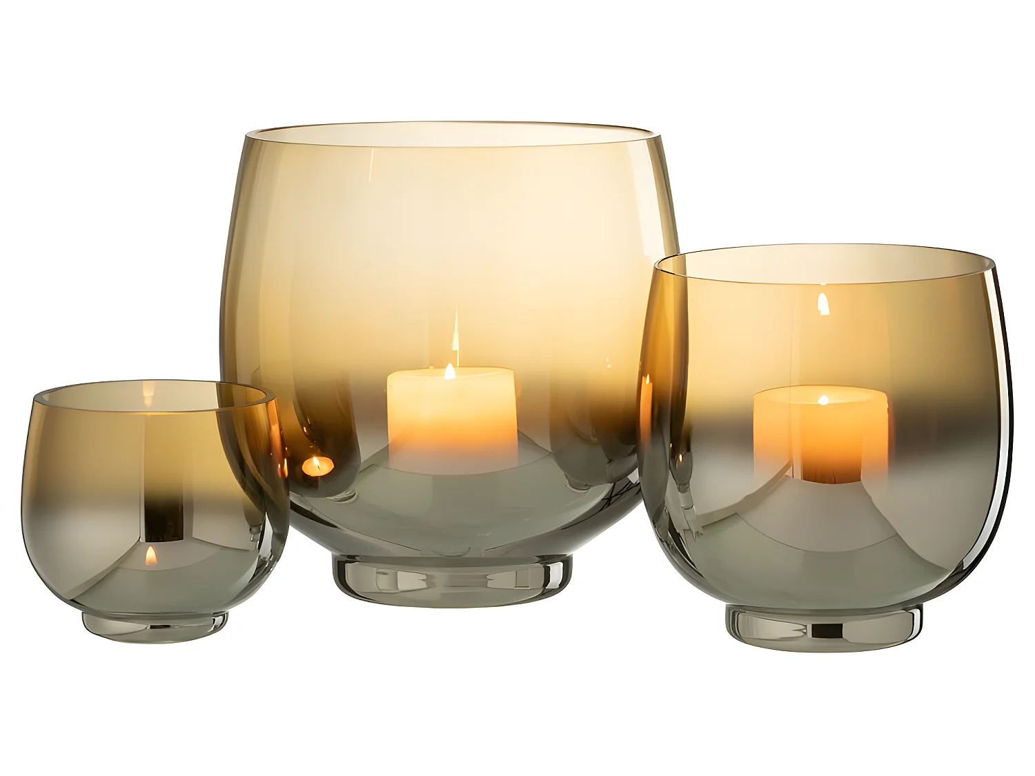 Photophore Rond Déco "Verre Fumé" 18cm Argent