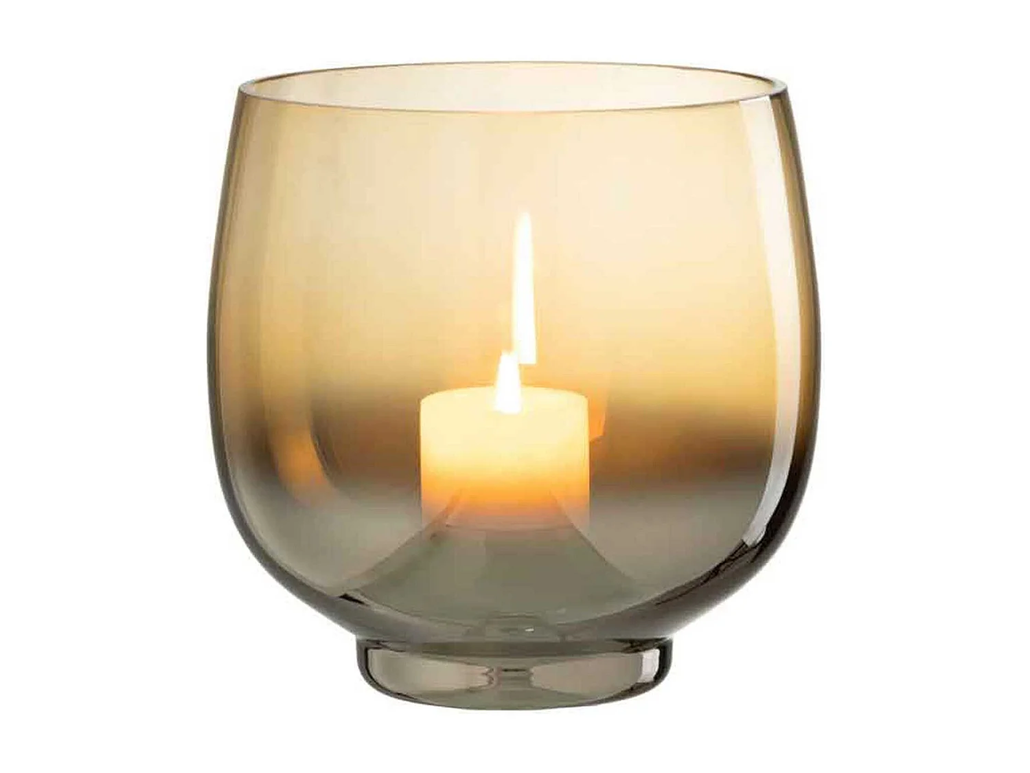 Portavelas redondo de vidrio ahumado amarillo plata de 17x17x18cm