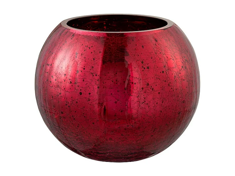 Photophore en Verre "Boule Craquelée" 20cm Rouge
