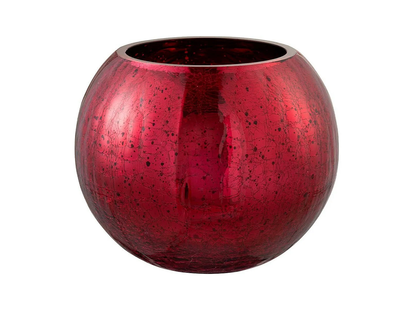 Photophore en Verre "Boule Craquelée" 20cm Rouge