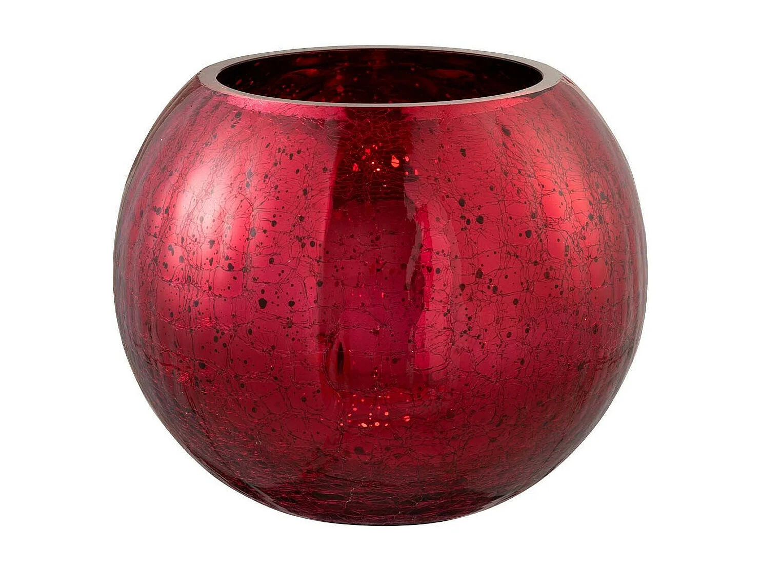 Photophore en Verre "Boule Craquelée" 20cm Rouge