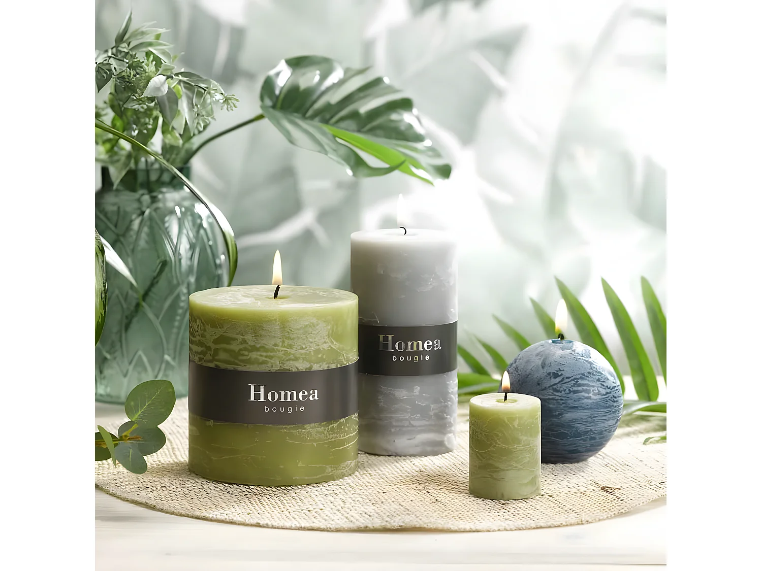 Bougie Pilier Déco "Rustique" 10cm Bleu Paon